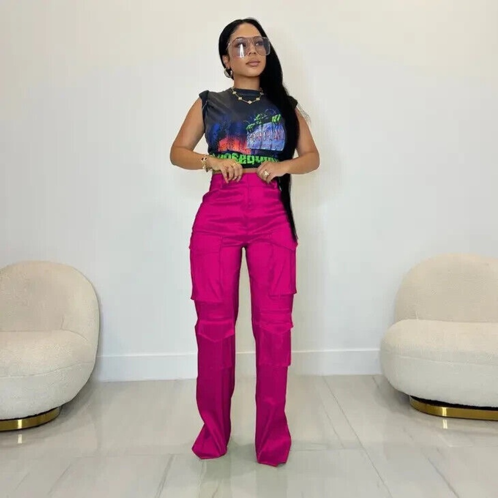 Fuchsia Multi-pocket Cargo Pants - Picture 2 of 3